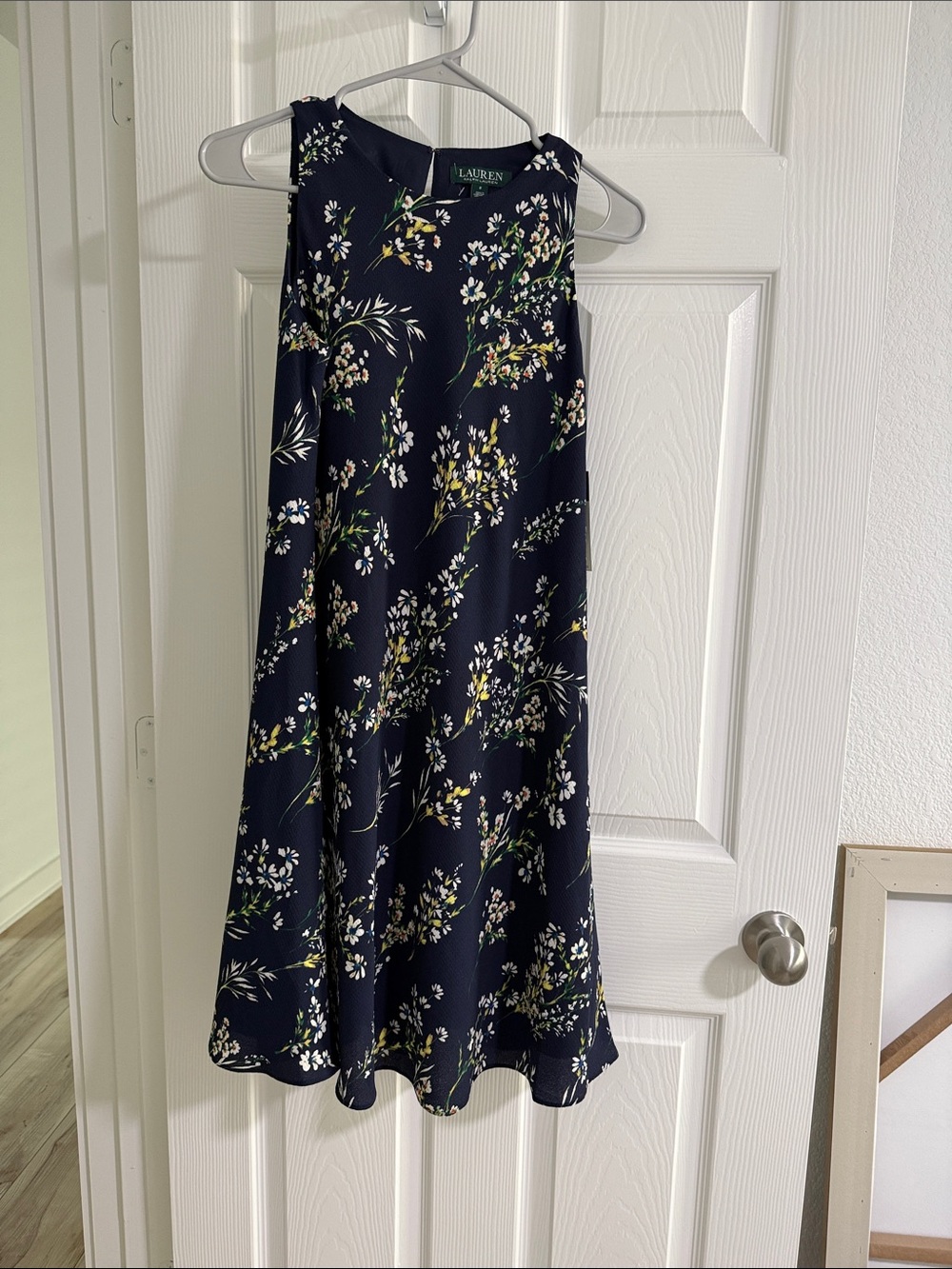 Lauren Ralph Lauren Navy Floral Swing Skirt with White and Yellow Blooms - Picture 1 of 4